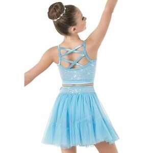 Weissman Dance Costume Girls L 2-Piece Blue Tutu Top Cinderella 9491 Sequins